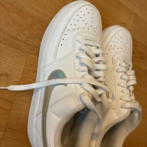 Nike White Sneakers with Iridescent Swoosh
